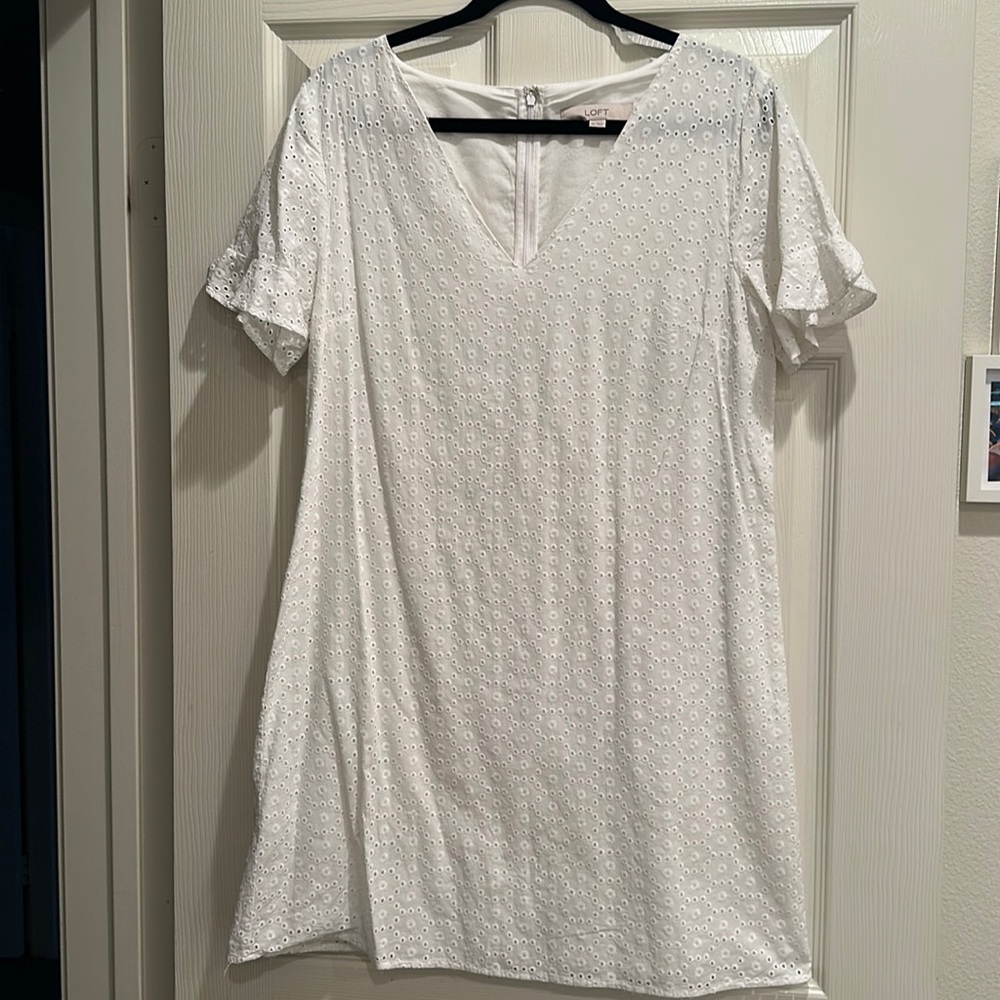 White eyelet dress with ruffle sleeves from the Loft